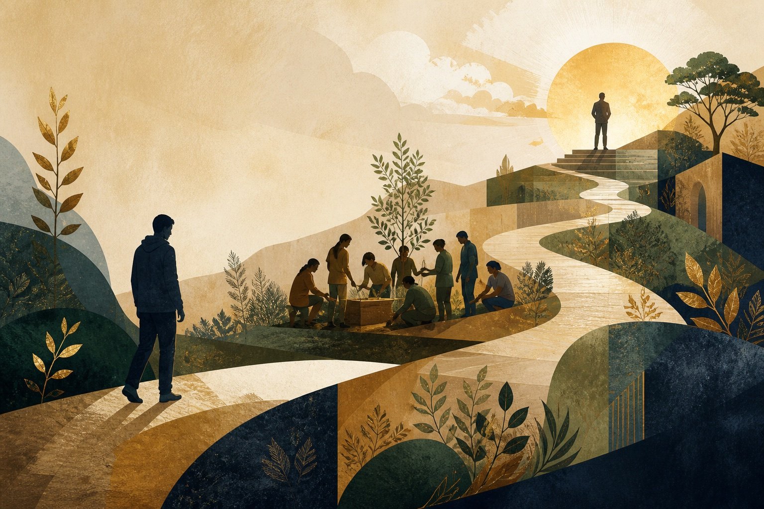 Editorial illustration representing practical community support