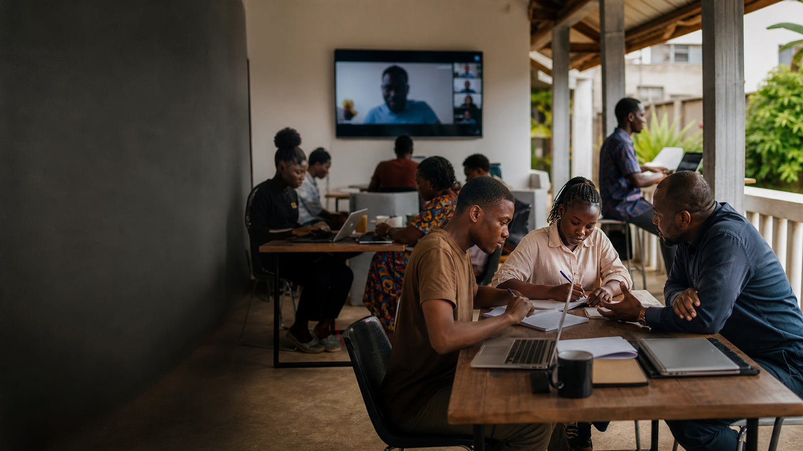 Editorial photograph representing application guidance and connected learning in Ghana